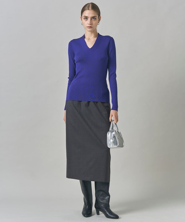 ICB 【洗える】T/Wブロード ナロースカート チャコール系