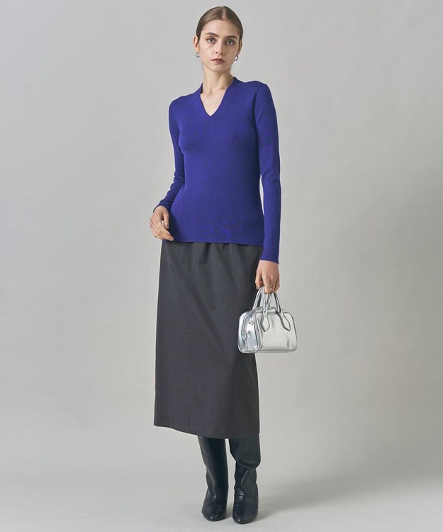 ICB 【洗える】T/Wブロード ナロースカート チャコール系