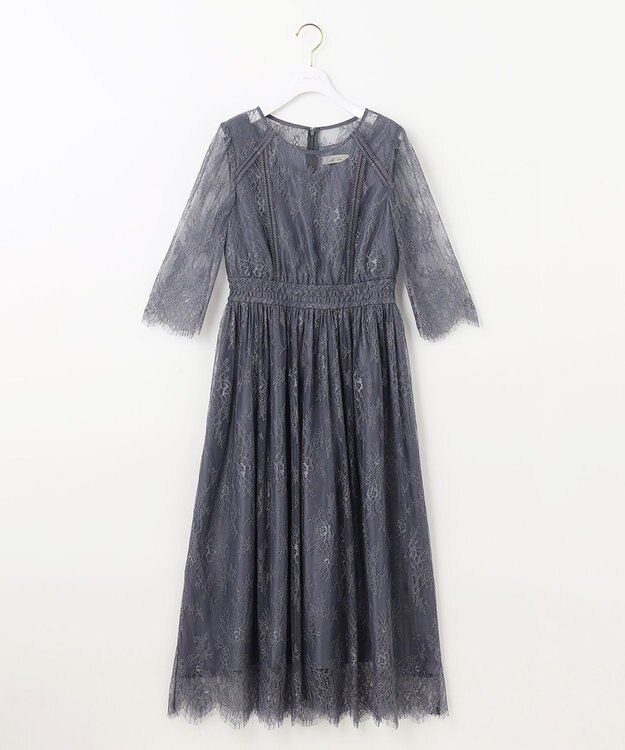 ANY SIS 【洗える】パネルレース ドレス スモーキーブルー