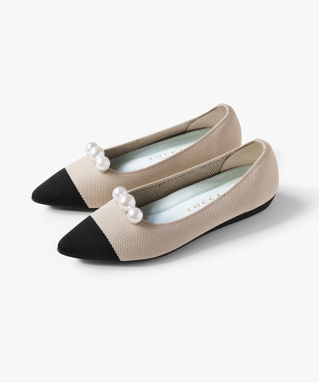 TOCCA 【軽量・撥水・お洗濯可・選べるシュークリップ】steppi×TOCCA BICOLOR POINTED PUMPS パンプス ベージュ×パール