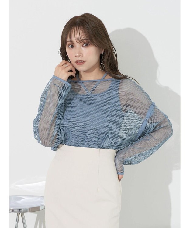 earth music&ecology ＳＥＴ２点メッシュプルオーバー＋タンクトップ Ivory