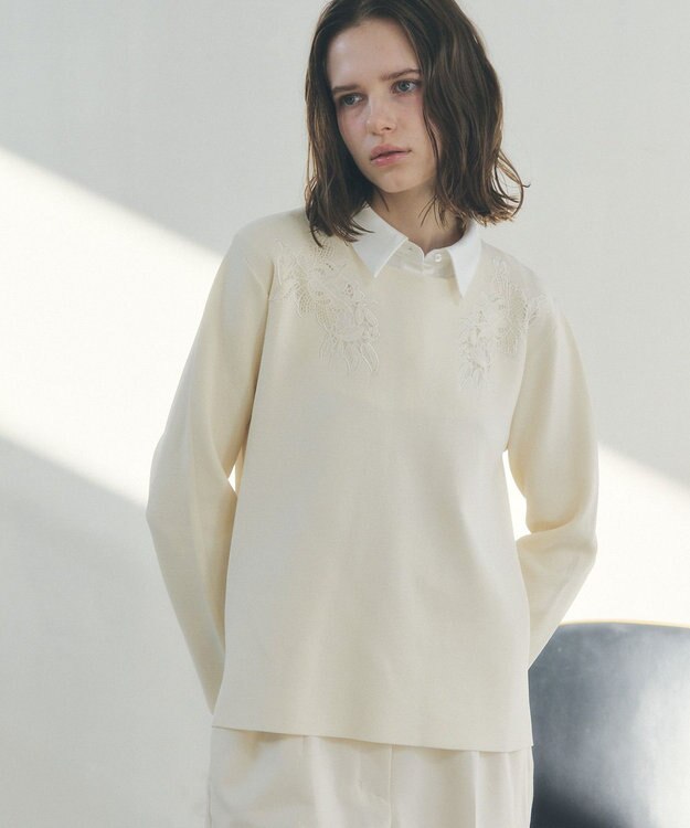YECCA VECCA 2way襟付きレースニット Ivory