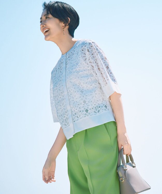 自由区 【カタログ掲載・洗える】フラワータイルレース ブラウス オフホワイト