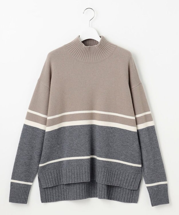 自由区 ウールカシミヤブレンドハイネック ニット マルチボーダー