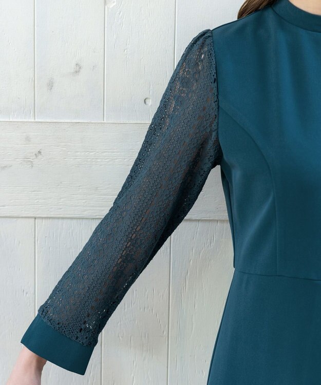 Tiaclasse L 【洗える】レーススリーブワンピース ターコイズ