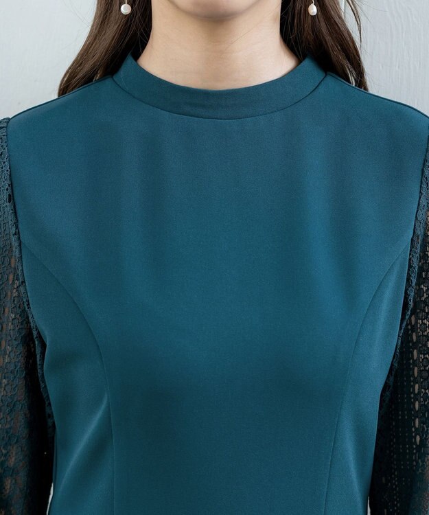 Tiaclasse L 【洗える】レーススリーブワンピース ターコイズ