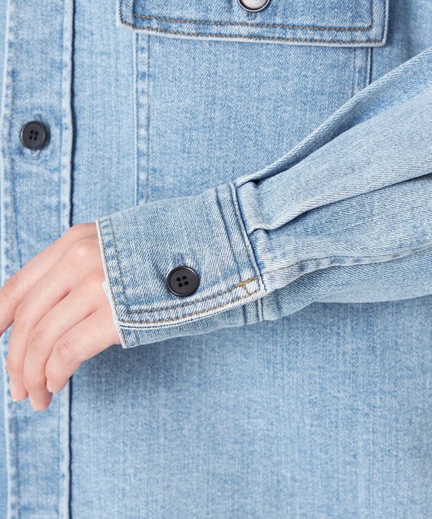 NAVE 【ReNAVE　洗える】ストレッチデニム シャツ アイスブルー系