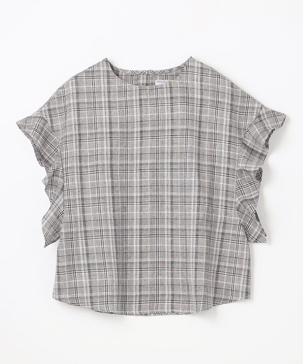 ANY L 【洗濯機可能】ライトリネンクロス　フレアスリーブ グレンチェック