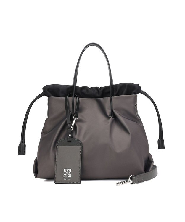 style code 【PADMA/パドマ】ナイロン×レザー　巾着　ショルダーバッグ 2WAY グレー