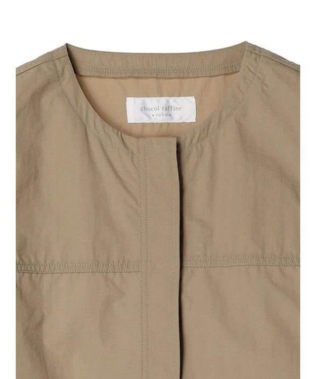 Green Parks ノーカラーミリタリーベスト Beige