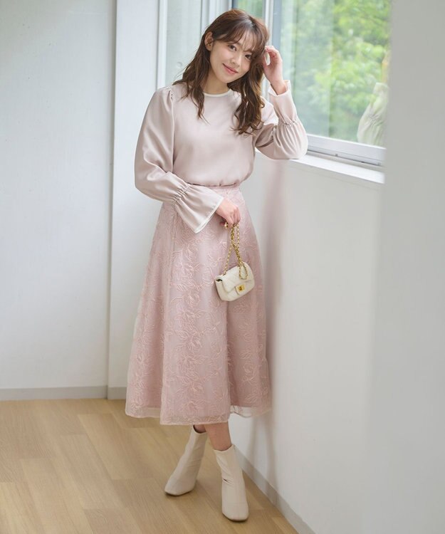 Feroux 【洗える】バイカラー ブラウス ベージュ系