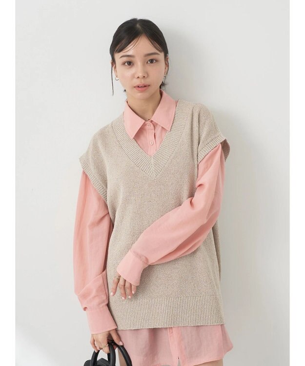 earth music&ecology ミニブークレＶネックベスト Light Beige