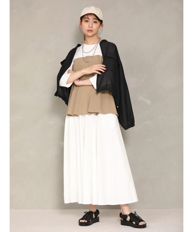 Green Parks ７分袖ビスチェドッキング風カットプルオーバー Beige