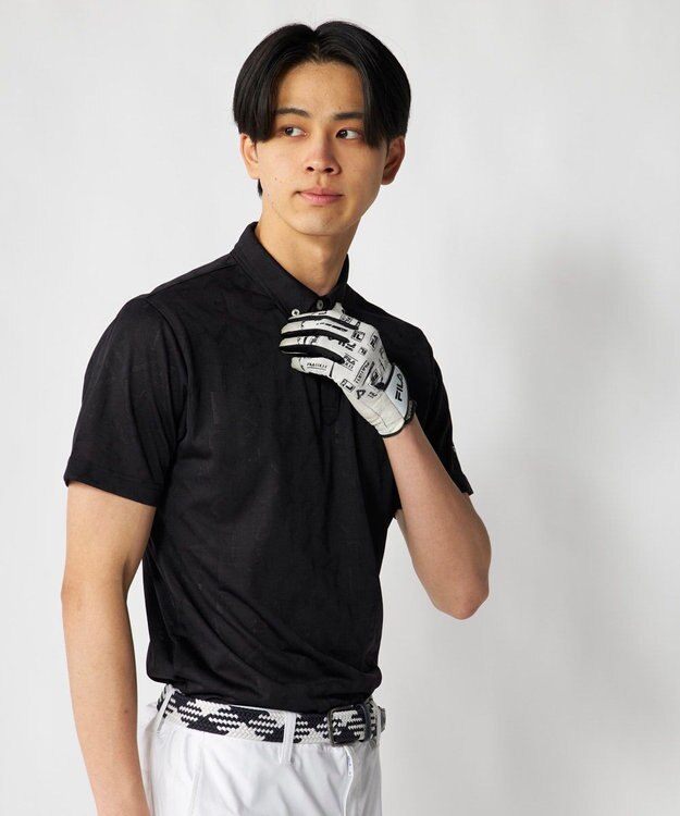 FILA GOLF／marie claire 【FILA GOLF】メッシュ加工ロゴ半袖ポロシャツ ブラック
