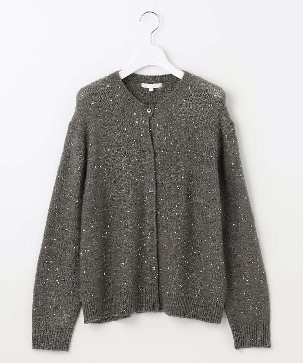 自由区 L 【アンサンブル対応・洗える】スパンコールニット カーディガン チャコール