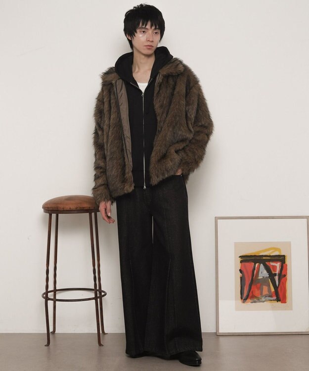 WEGO フェイクファーZIPブルゾン ブラウン