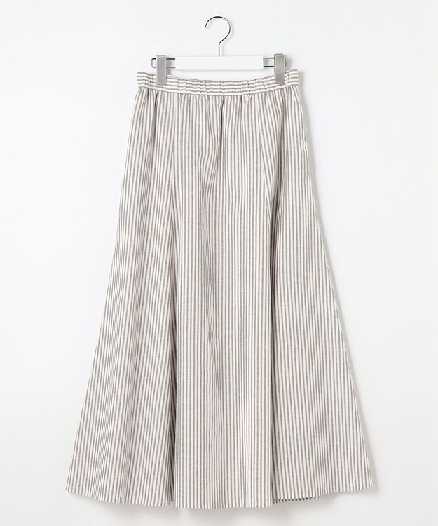 J.PRESS LADIES L リネンMIX ストライプ フレア スカート ブラウンストライプ系