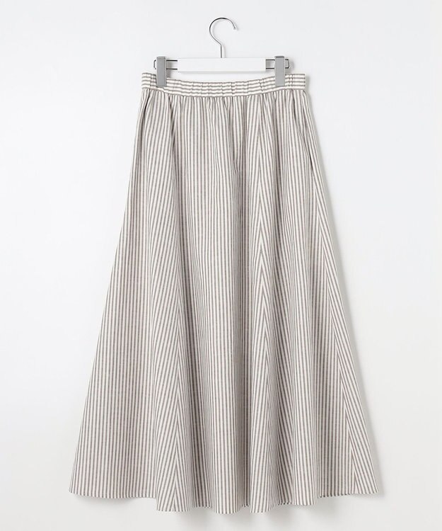 J.PRESS LADIES L リネンMIX ストライプ フレア スカート ブラウンストライプ系