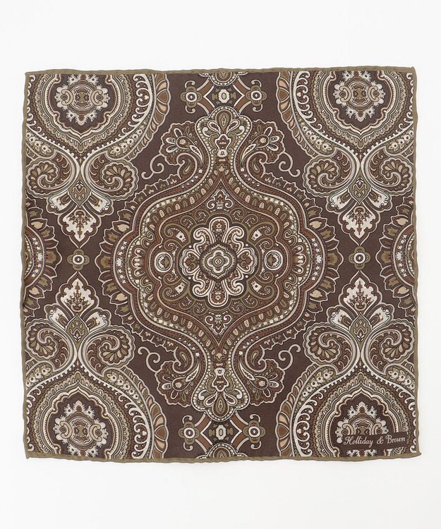 JOSEPH ABBOUD 【イタリア製・Holliday&Brown】ビッグペイズリープリント ポケットチーフ ダークブラウン系6