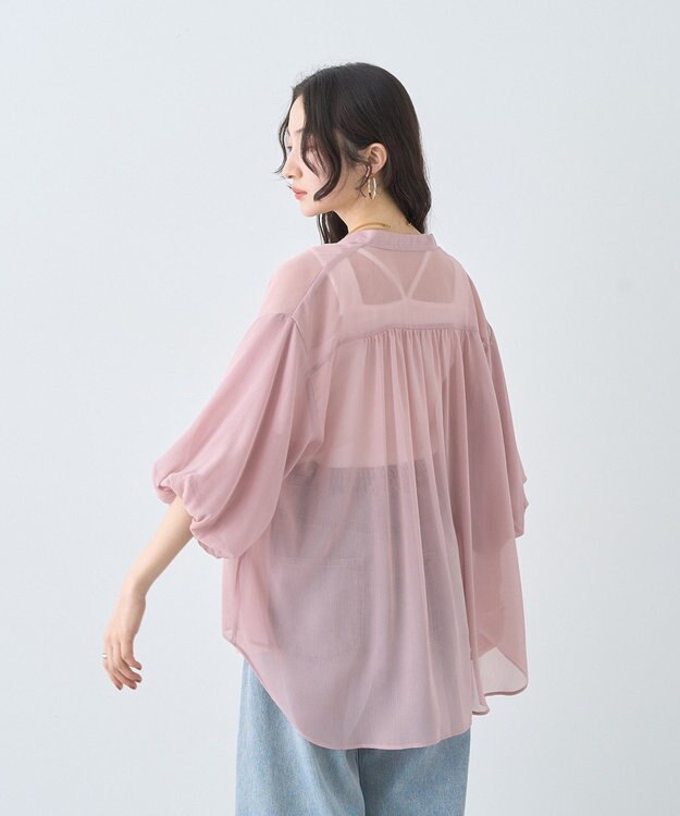 earth music&ecology バルーンスリーブシアーシャツ Pink