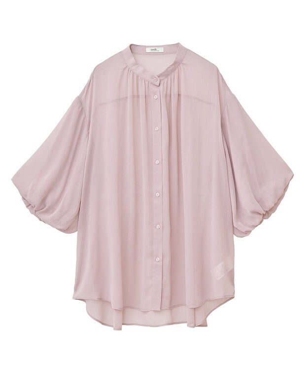 earth music&ecology バルーンスリーブシアーシャツ Pink