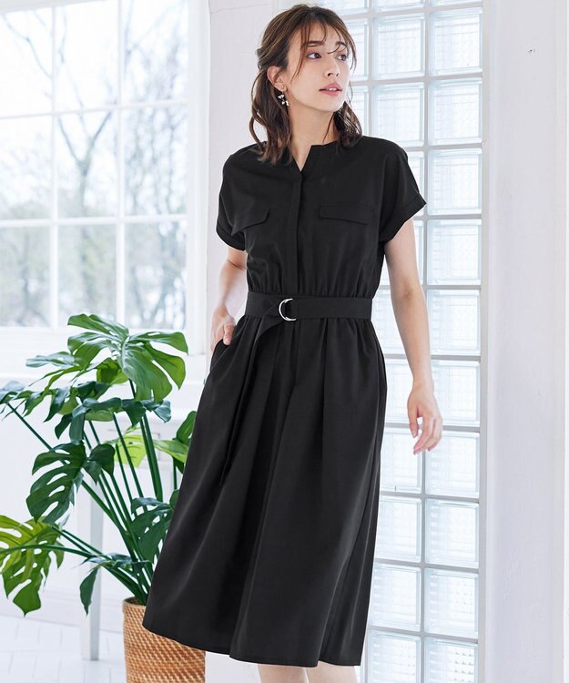 Tiaclasse 【洗える】フラップポケットワンピース ブラック