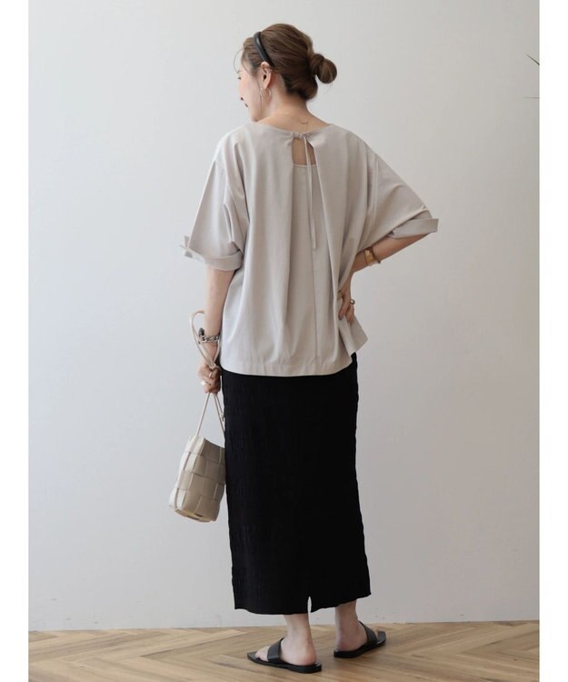 AMERICAN HOLIC 接触冷感バックタック袖折り返しカットプルオーバー Gray Beige