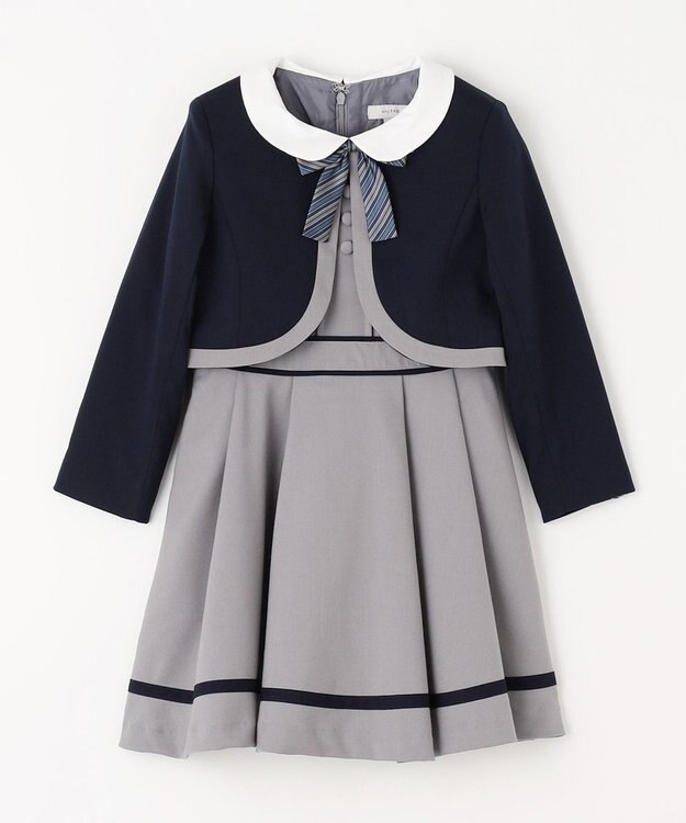 ANY KIDS ボレロ付き ワンピース ネイビー×グレー無地