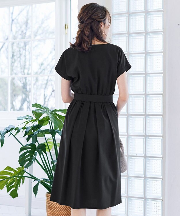 Tiaclasse L 【洗える】フラップポケットワンピース ブラック
