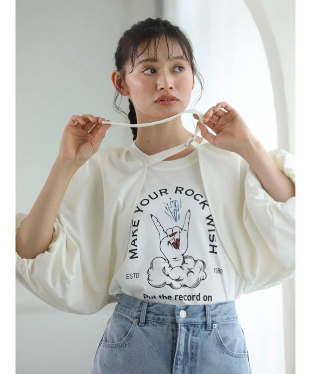 Green Parks ・ＤｏｕｂｌｅＦｌａｇｓ　フリルショルダープリントＴＥＥ Off White