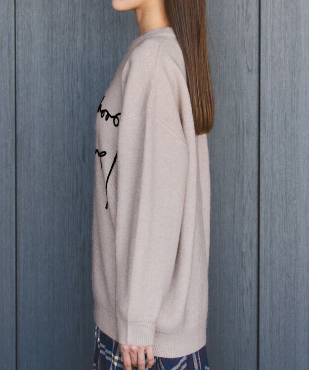 Tiaclasse 【洗える】テープ刺繍ロゴニットトップス ベージュ