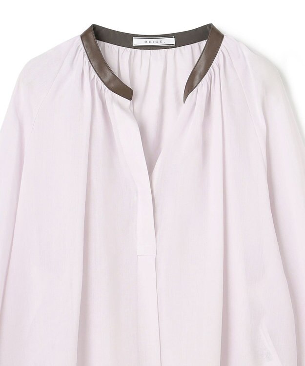 BEIGE， PAULINE / リネンヴィスコースフェイクレザー配色ブラウス Lilac