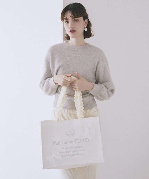 Maison de FLEUR レースリボンフリルハンドルスクエアトートMバッグ Ivory