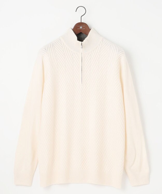 JOSEPH ABBOUD 【キングサイズ】カシミヤブレンド ハイネック ZIP プルオーバーニット ホワイト系