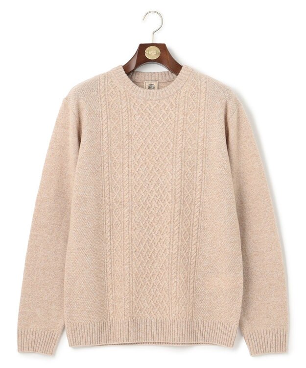 J.PRESS MEN 【Cash Lamb's Wool】ケーブルクルーネック ニット ベージュ系