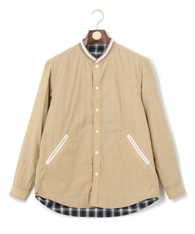 J.PRESS MEN マルチチェック×ナイロンタフタワッシャー リバーシブルシャツ ダークグリーン系3