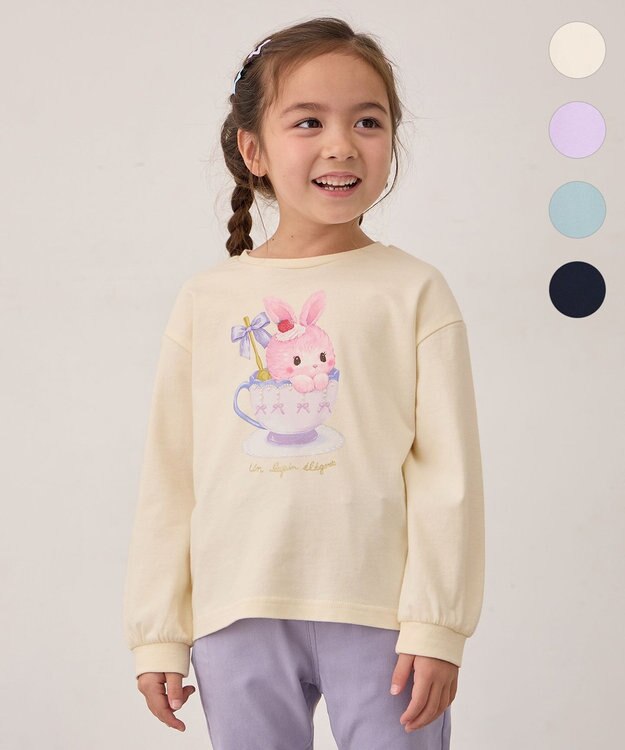 ANY KIDS アニマルモチーフ長袖Tシャツ エクリュ×うさぎ