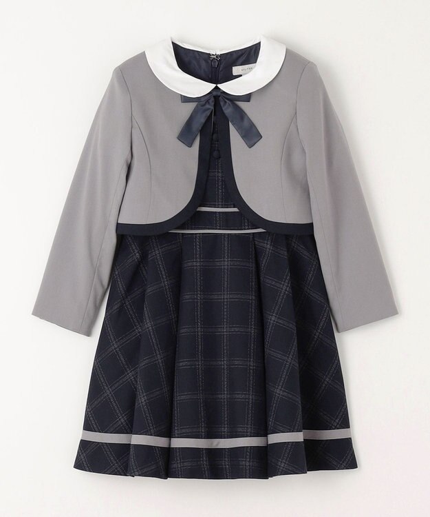 ANY KIDS ボレロ付き ワンピース グレー×ネイビーチェック