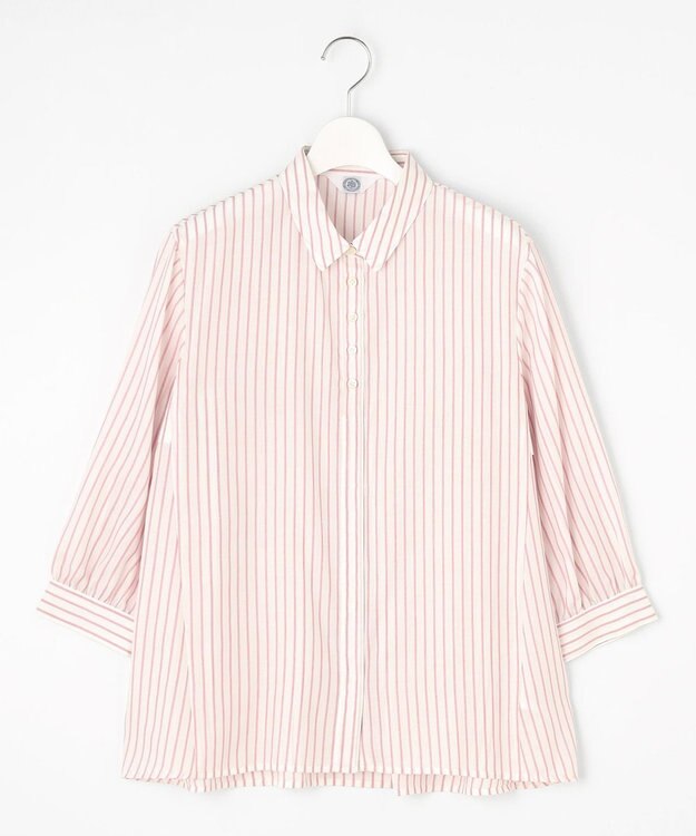 J.PRESS LADIES L 【洗える】ウォッシャブルキュプラツイル シャツ ホワイト×ピンク系