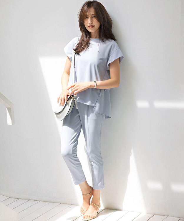 組曲 【接触冷感・吸湿冷感・UVカット】スタイルアップジャージー パンツ ブルーグレー系