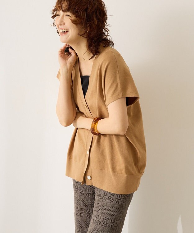 AMERICAN HOLIC フレンチスリーブＶネックニットカーディガン Camel