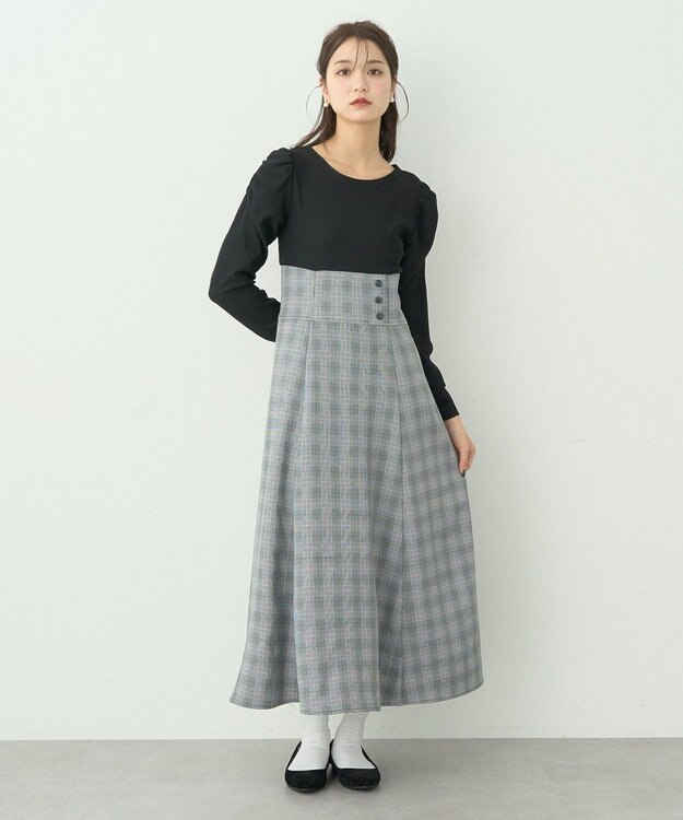 earth music&ecology リブカットソードッキングワンピース Black