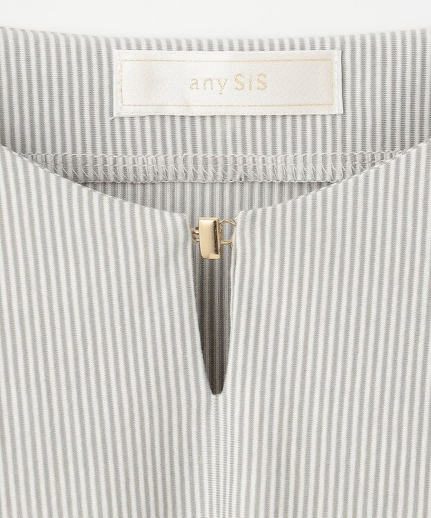 ANY SIS S 【洗える】シルケットストライプドルマン カットソー ミントストライプ