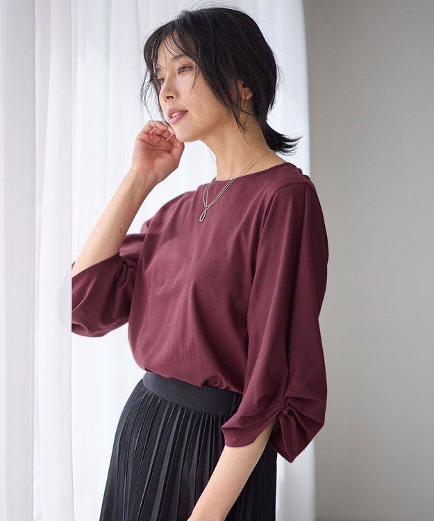 ANY L 【洗濯機可】シルケットスムースタックスリーブプルオーバー ワイン