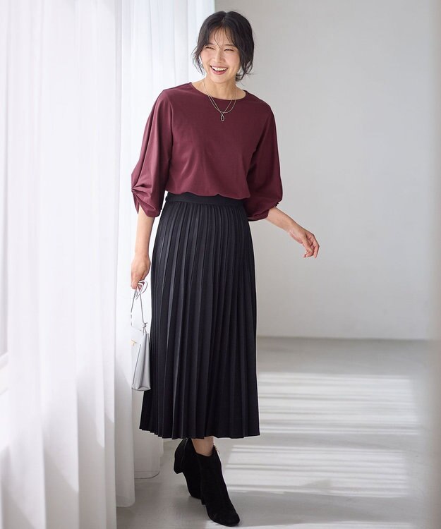 ANY L 【洗濯機可】シルケットスムースタックスリーブプルオーバー ワイン