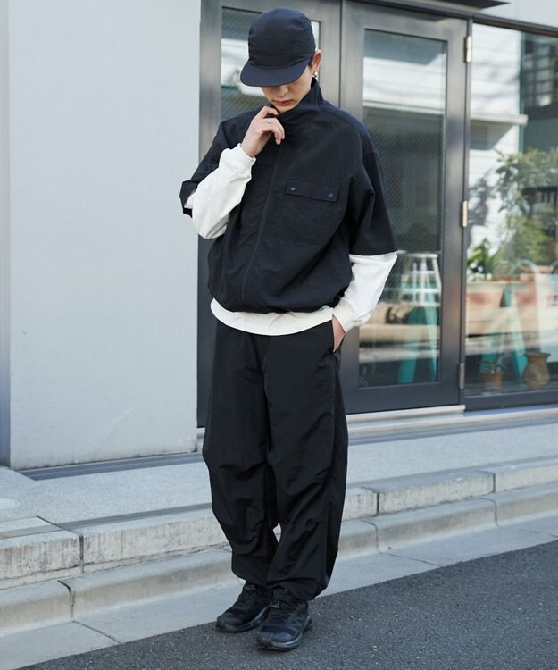 WEGO 【ウエストゴム/MLサイズ展開】ナイロンイージーパンツ ブラック