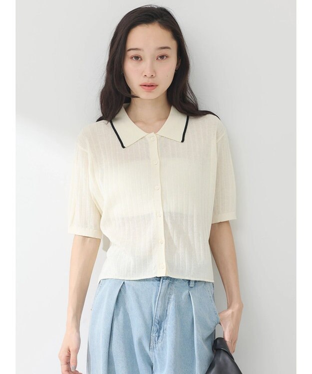 earth music&ecology ラインポロニットカーディガン Ivory