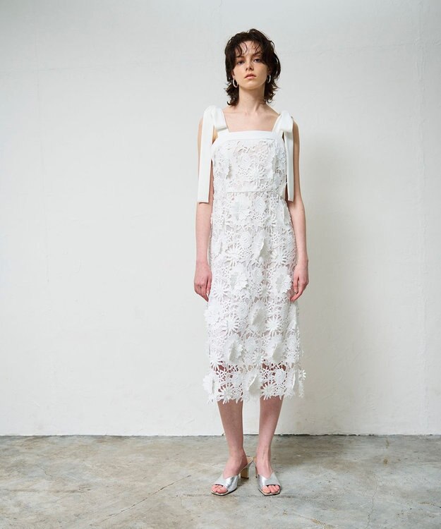 GRACE CONTINENTAL ケミカルフラワーレースワンピース ホワイト