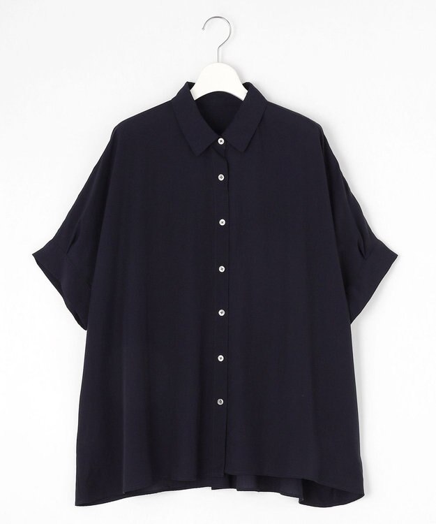 自由区 S 【接触冷感・UVケア・抗菌防臭・洗える】リヨセルポプリン ブラウス [新色]ネイビー