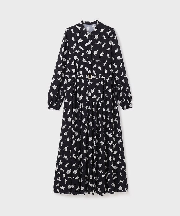 GRACE CONTINENTAL キャットプリントフライヨークワンピース ブラック